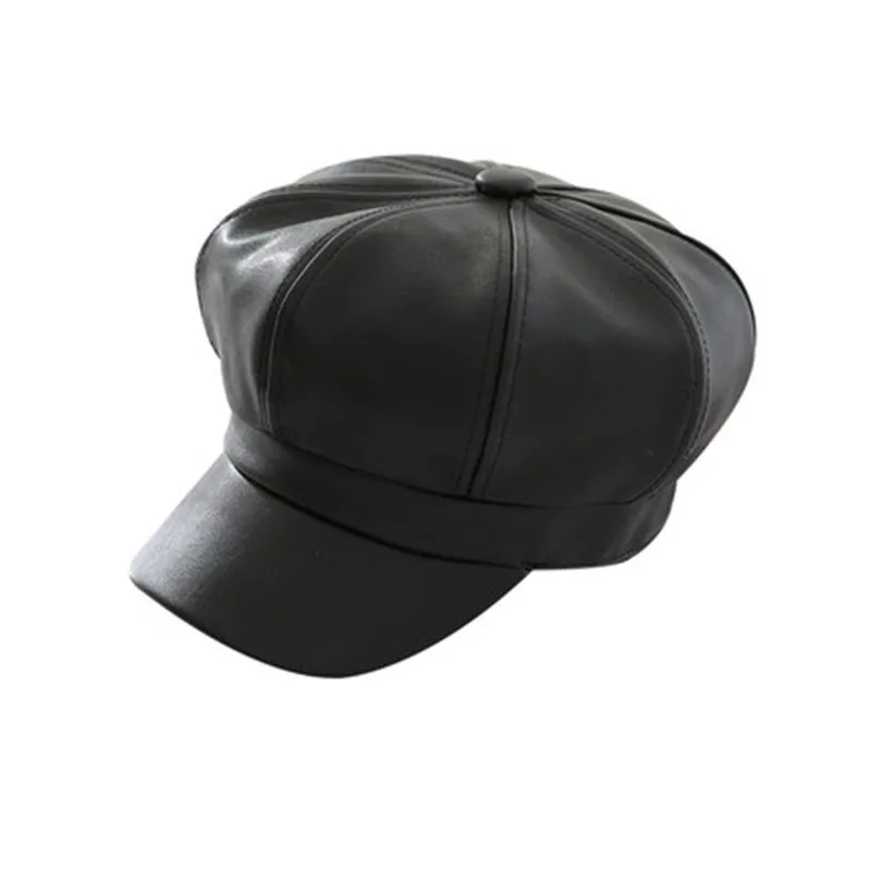 
Womens Hat Pu Leather Beret Newsboy Cabbie Hats Caps Outdoor Lady Baseball Cap 