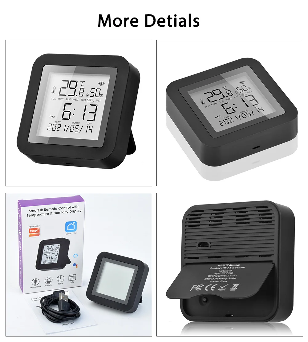 Zemismart 3 in 1 Tuya WiFi IR Remote Control T&H Sensor with LCD Screen Display for Air-con TV Box DVD Alexa Google Home Control