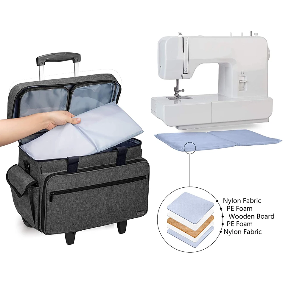 Portable sewing machine bag customized sewing Machine Case on Wheels , Rolling Sewing Machine Tote with Detachable Trolley Dolly