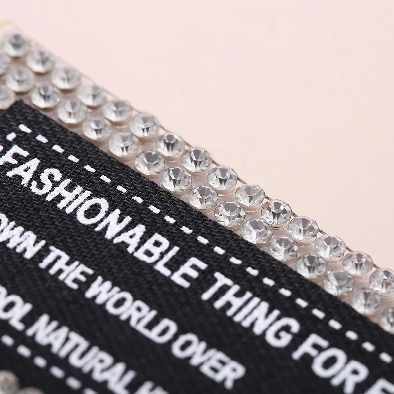 custom garment sticker label printed cloth label with rhinestone for clothing
