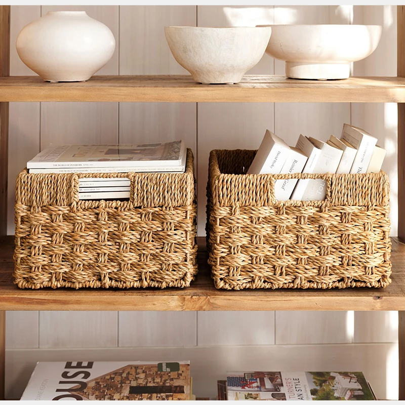 Natural seaweed woven potted rattan plant cover pot can be folded kitchen storage basket indoor and outdoor