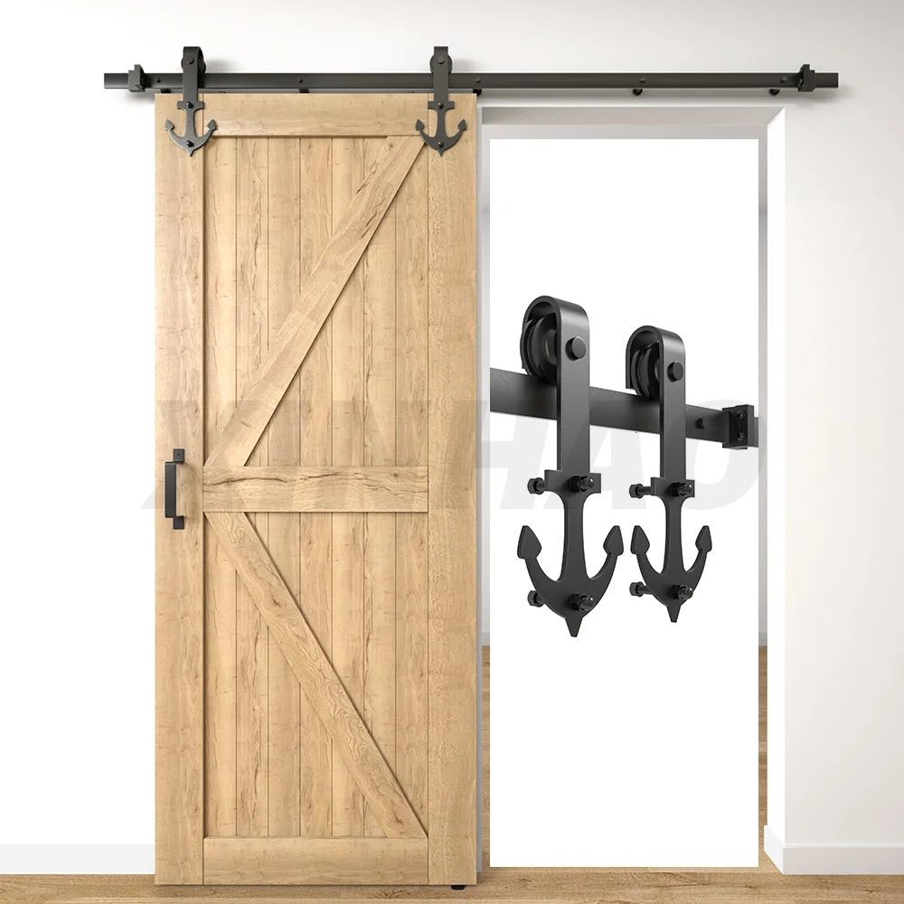 For Wood Door Creative Carbon Steel Modern Factory Sturdy Black Sliding Barn Door Hardware Kit Sliding Barn Door Guide Rail