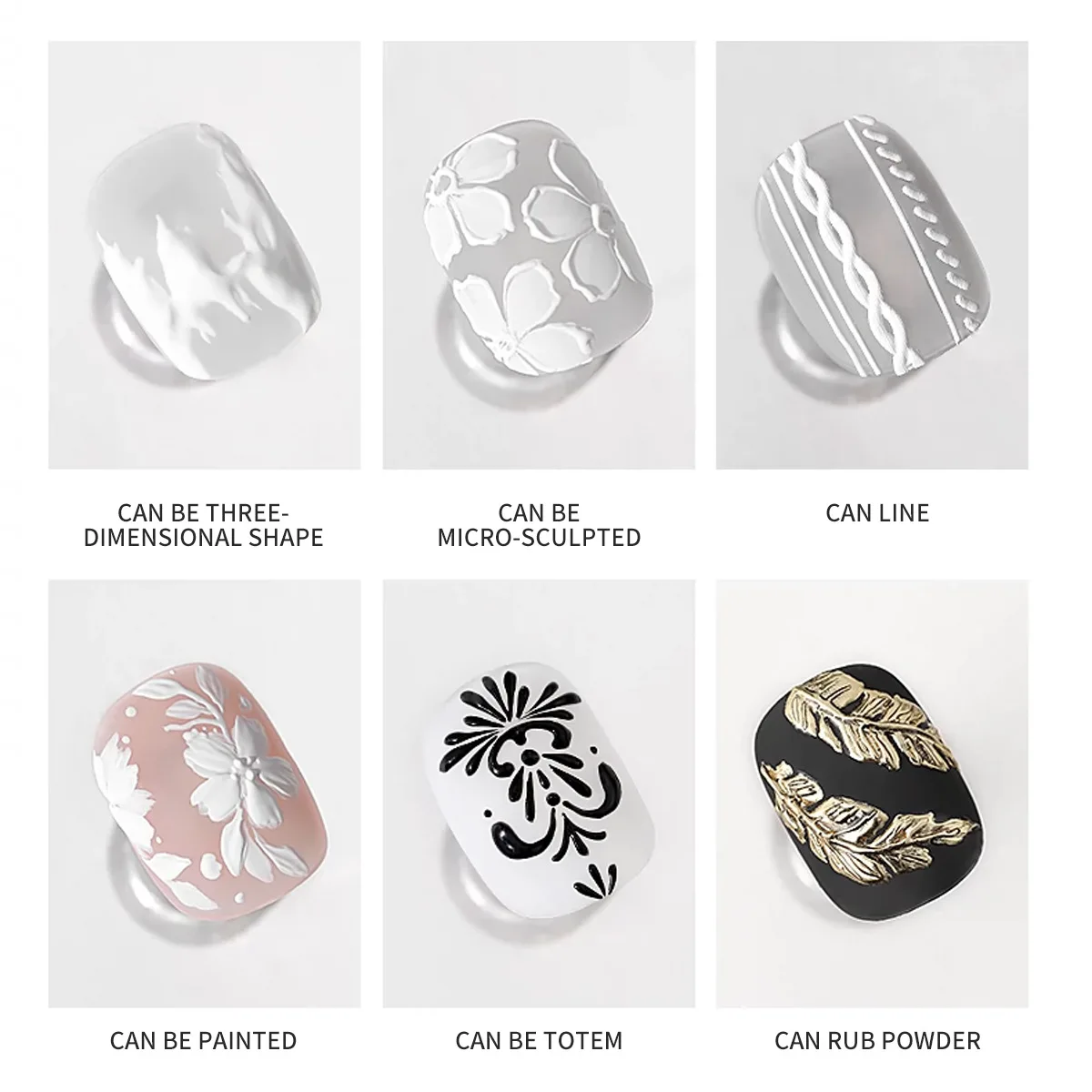 Nail Gel 3D Painted Embossed Black White Color Nail Art Plaster Gypsum Drawing Painting Polish Salon DIY Manicure Tool