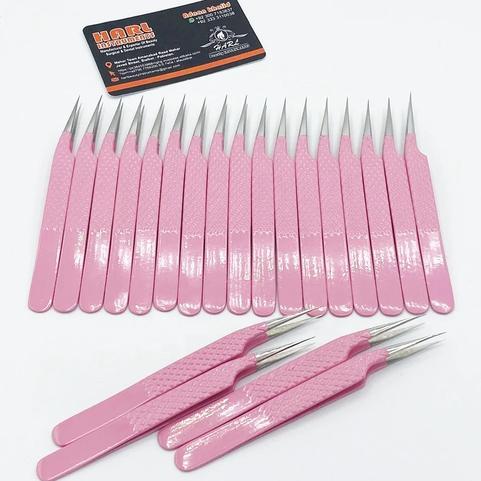 Non-Slip Baby Pink Stainless Steel Eyelash Tweezers Angular Pointy Shape Eyelash Extension Eyebrow Tweezers Beauty Tools False