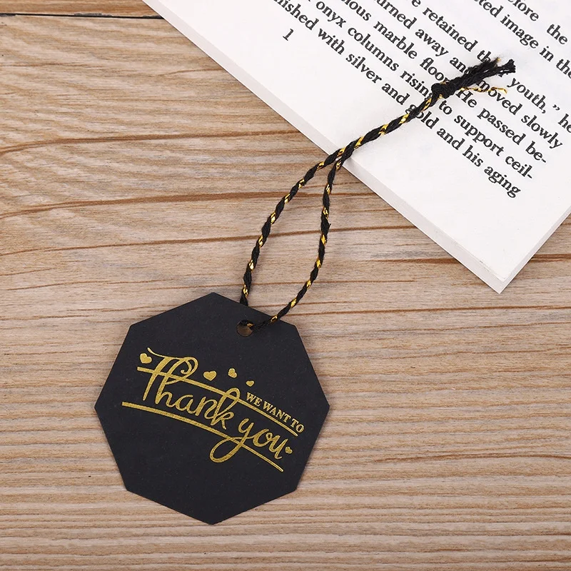 E-Magic Custom Bottle Neck Hang Tags Gift Thank You Hangtag with Gold Foil Printed