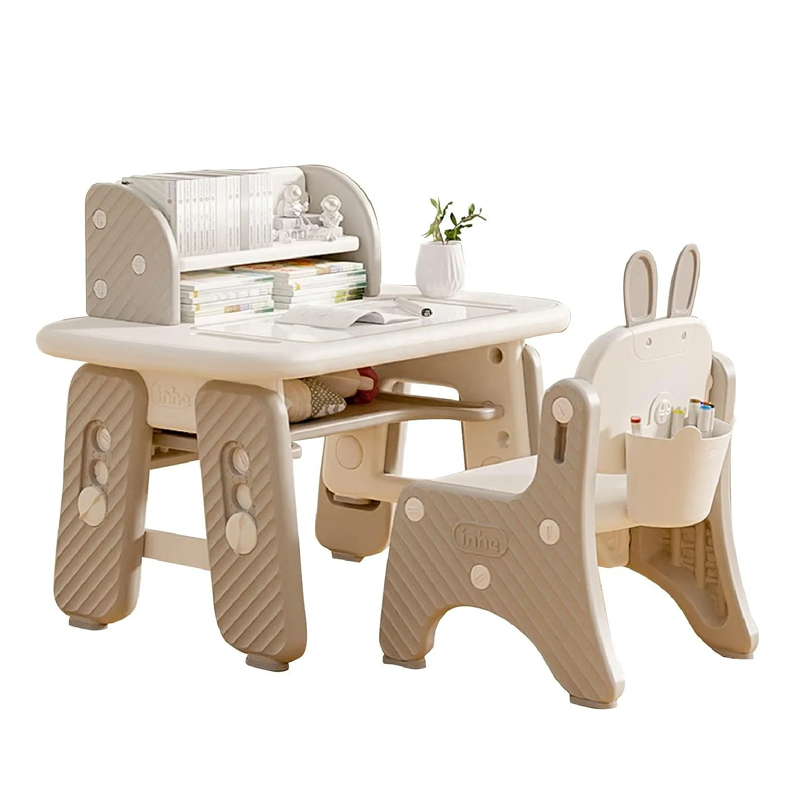 Kids Study Table Chair Set Functional Desk and With Storage Space Easy Graffiti for Children