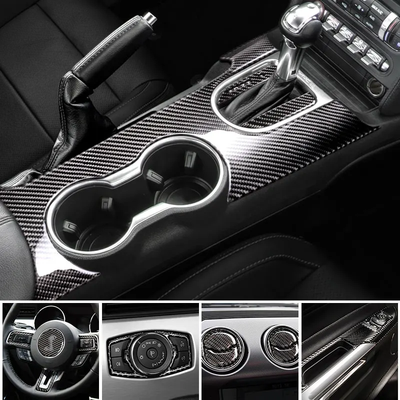 BETTERHUMZ For Ford Mustang 2015-2022 Car Center Console Gear Shift Frame Panel Decal Stickers Carbon Fiber Interior Trim Strips