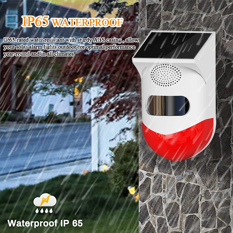Outdoor Solar PIR Infrared Alarm Wireless System Siren Waterproof Burglar Security Strobe Siren