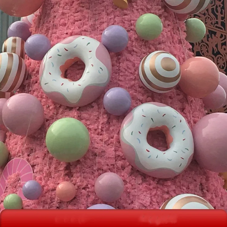 Giant Sweet Props Fibre Glass Doughnut Donuts Candy Sculpture Lollipop Foam Sweets And Donut Statue Sculpture For Sale