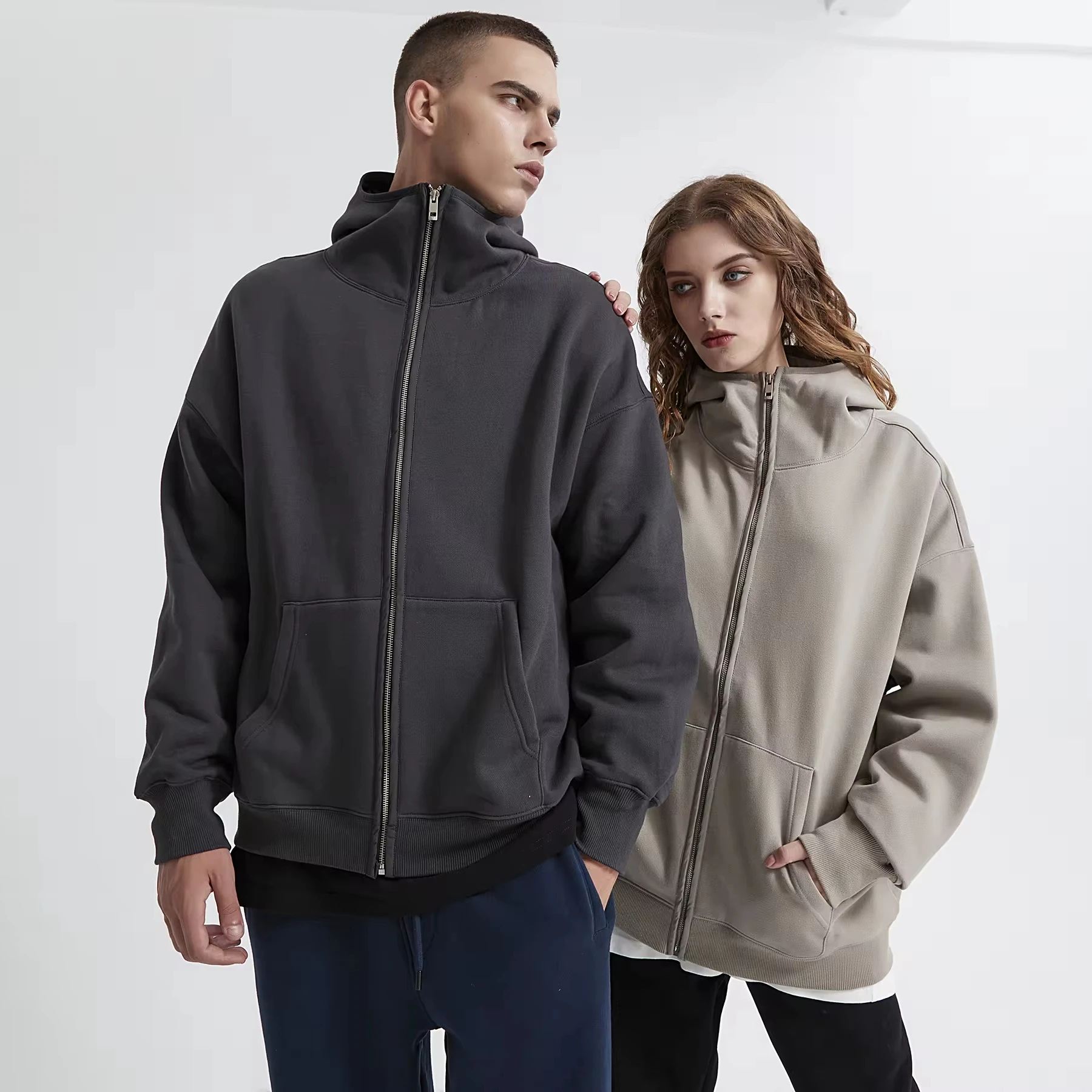 Custom Manufacturer Fleece Cotton Full Zip Up Hoodie Puff Print Acid Washed Hoodies