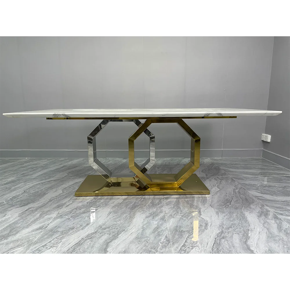 Simple Light Luxury Stainless Steel Marble Dining Tables Modern Dining Table Set