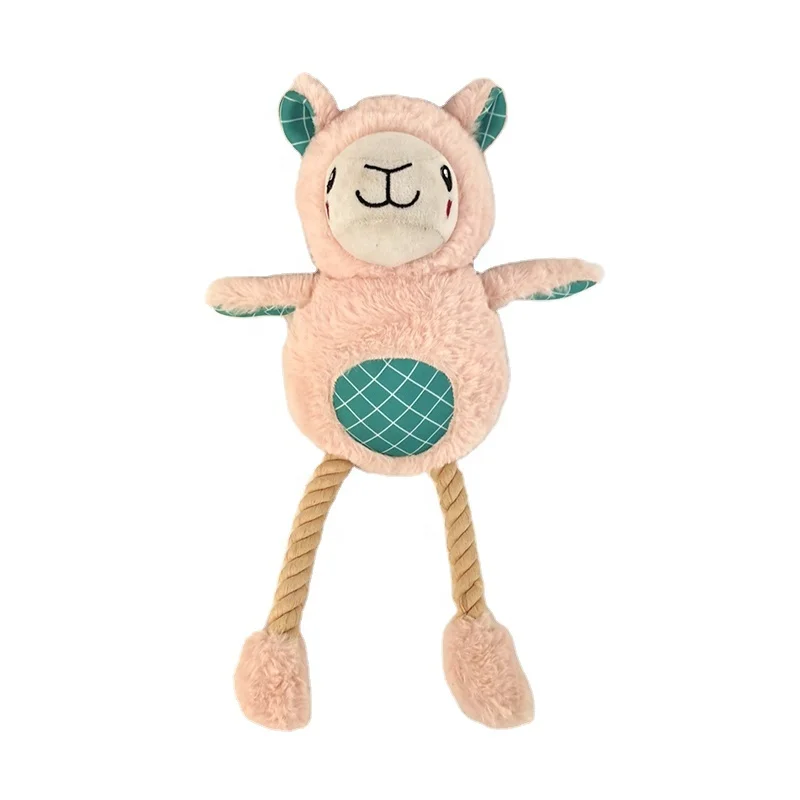 Factory Price Cartoon Cute Pink Lamb Stuffed Animal Soft 2022 Plush Pet Bite Dog Toys Pet Products Chew Toy with Rope Knot