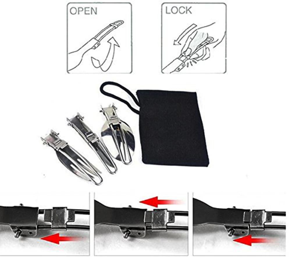 Folding Spoon Fork Knife Set - Portable 3 in 1 Folding Dinner Flatware Utensils , Stainless Steel Cutlery for Camping Picnic