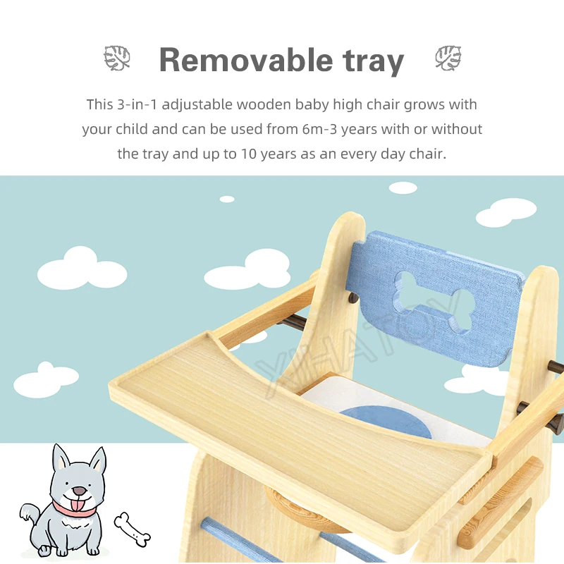 XIHA Natural Wooden Kids Furniture Chair With Step Baby Growing Toddler Weaning Chair Baby Feeding Dinning High Chair