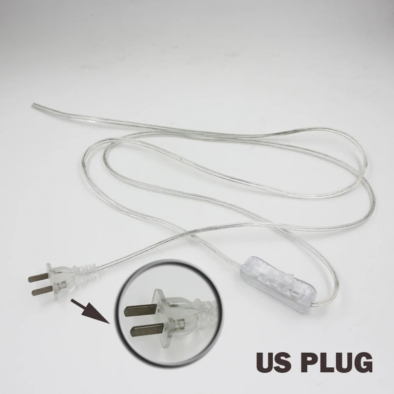 Hagood 2 line Cable 1.8m On Off Power Cord For LED Lamp with Button switch EU/US Plug Light Switching Transparent Wire Extension