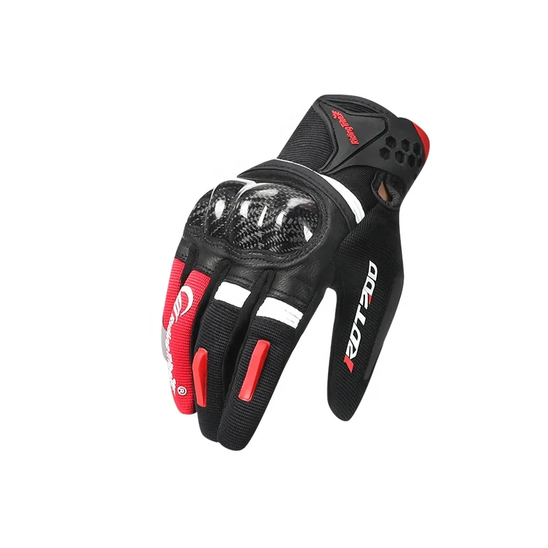 Short Leather Motorcycle Gloves Men Motorbike Riding Gloves Full Finger Breathable Moto Carbon Fiber Guante