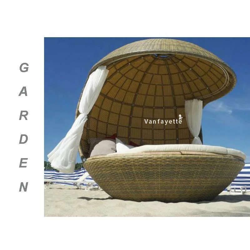 Outdoor Rattan Day Bed Garden Furniture Lounger Pool Daybed With Canopy