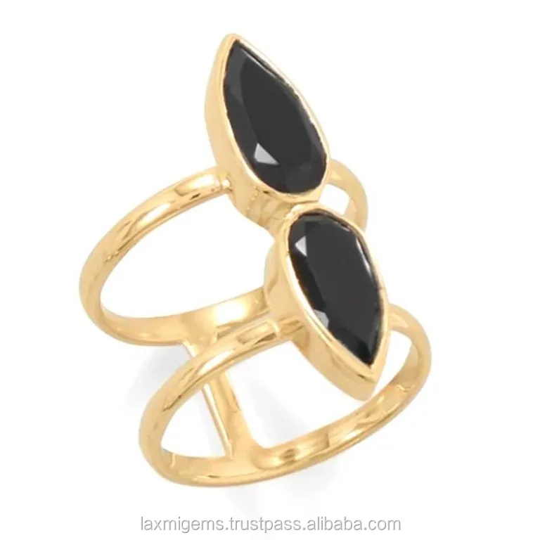 Natural Black Onyx Faceted Gemstone 925 Sterling Silver Ring