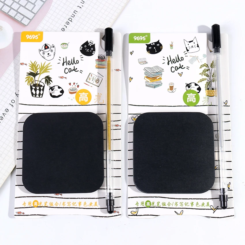 
50 Sheets Creative Black Sticky Notes With Fluorescent Pen Set 