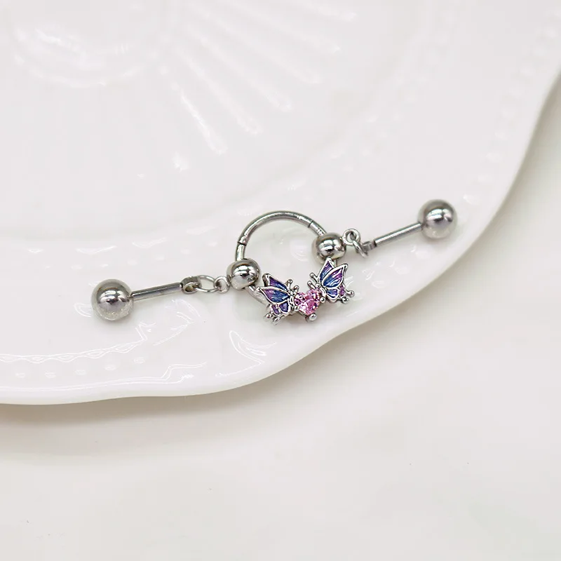 NUORO Simple Surgical Steel Scaffold Industrial Bar Chain Hoop Heart Butterfly Flower Zircon Industrial Piercing