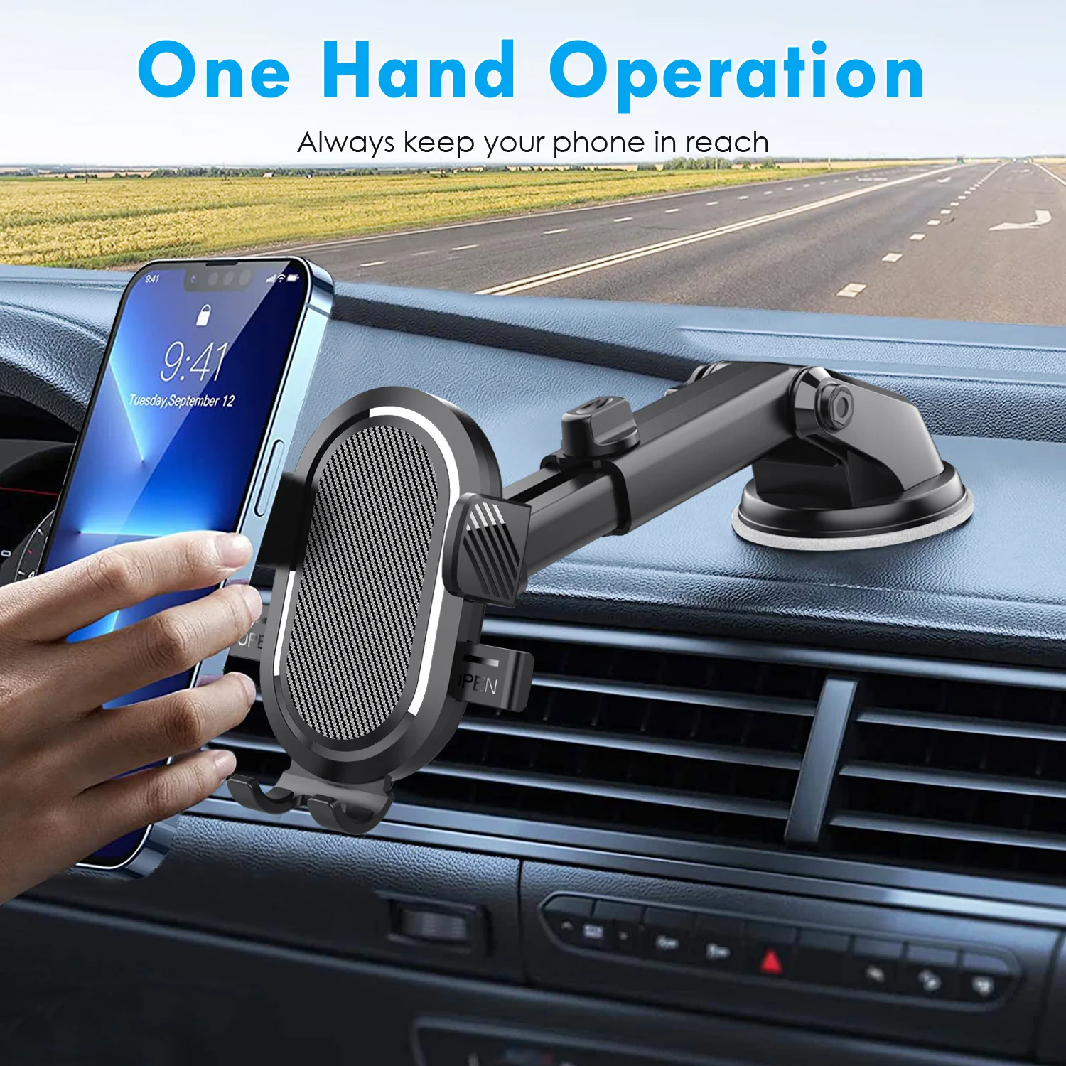 2-in-1 Universal Adjustable Mobile Phone Holder With Suction Cup Car Air Vent Mount Dashboard Car Phone Holder