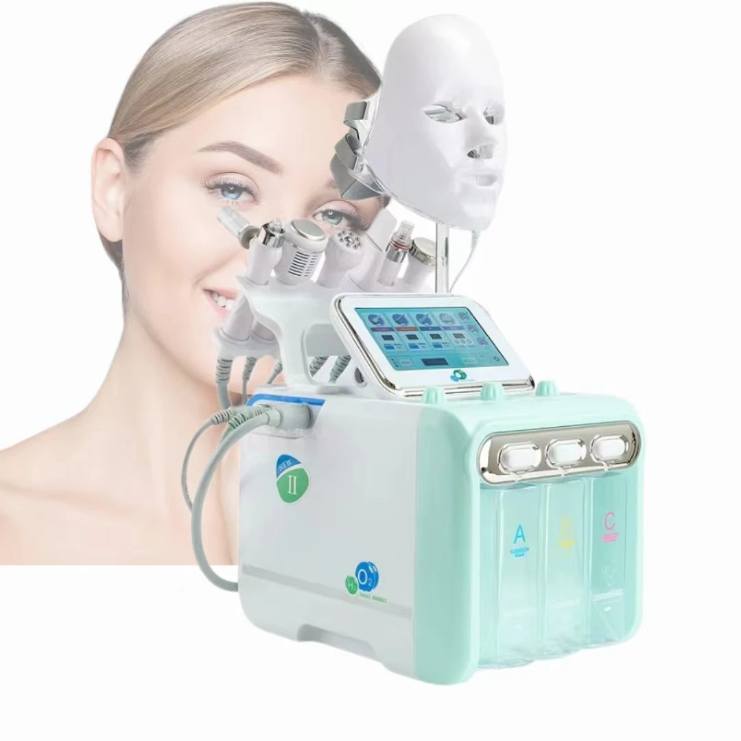 7-в-1 Гидра дермабразия кислородная струйная очистка гидро h2o2 oxigen машина для лица со светодиодной маской