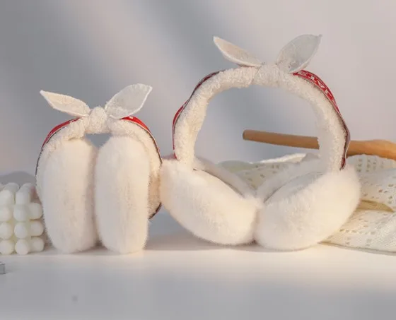 wholesale New Design Plush furry fuzzy pink Thicken warmer rabbit ear bow animal shape cartoon Earmuff