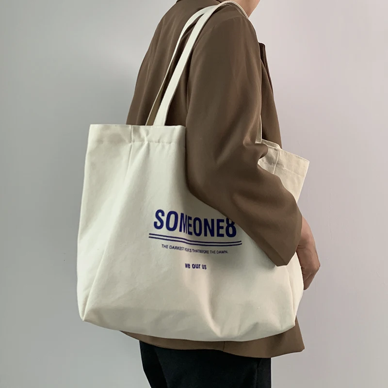 Canvas Shoulder Bag Reusable Canvas Tote Bag with Custom Printed Logo Large Organic Cotton Canvas Grocery Tote Shopping Bag
