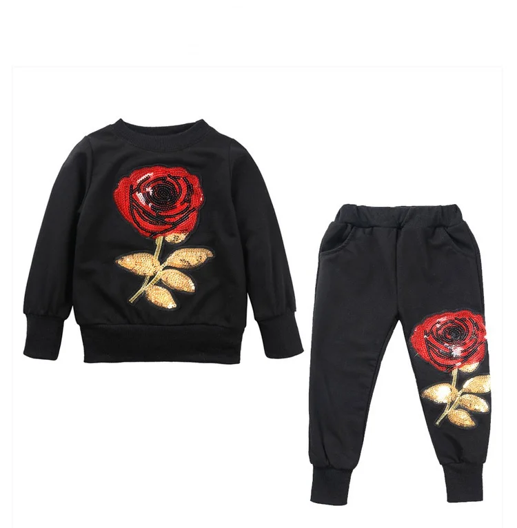 
Embroidery Sequins Toddler Hoodies Clothes Sets For 3-7 Years Girls Sweatpants Kids Outfits Children Tracksuit 
