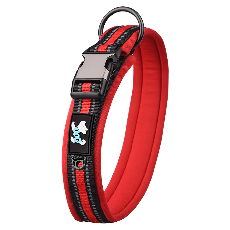 Reflective Pet Collar Nylon Safety Dog Night Flashing Light Training Adjustable Necklace Pet Dog Collar with engraved ID buckle