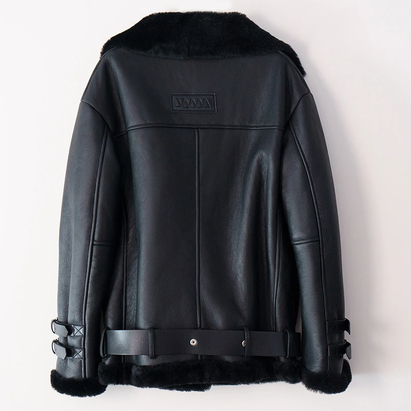 Genuine Leather Coat Wholesale Winter Warm Thick Lapel Women Shearling Leather Jacket With Real Fur Lining