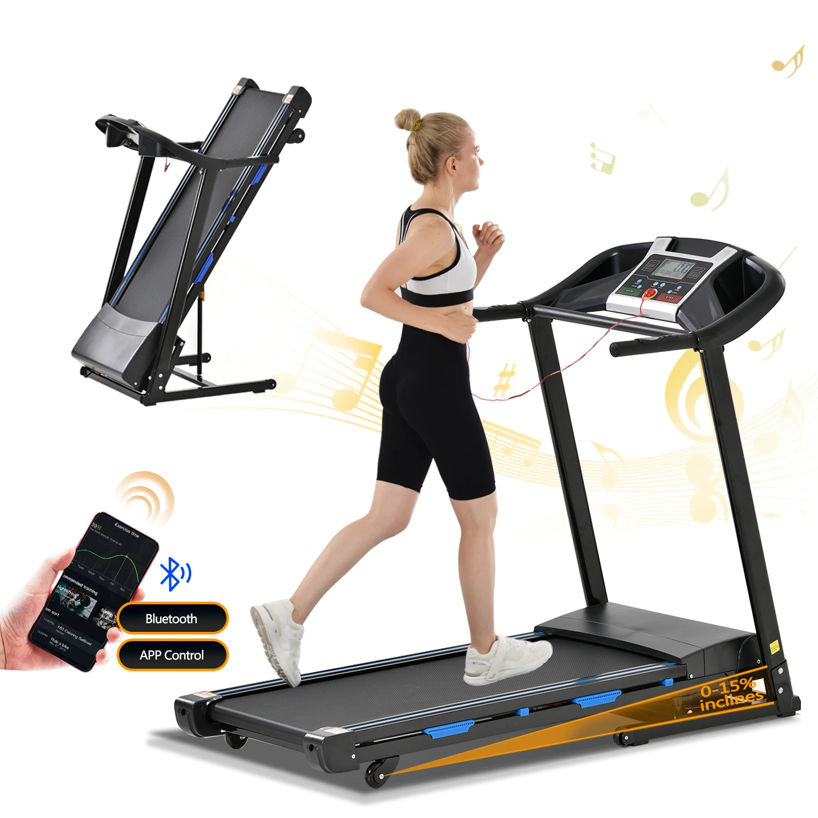 Read to ship KRD-JK8801F 0-15% Motorized incline Folding treadmill for home use stock in USA warehouse