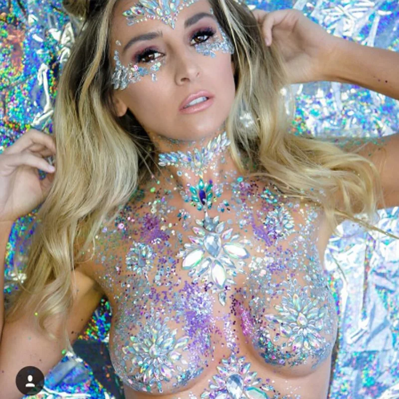 2022 Wholesale Sexy Rave Festival Cameo Resin Rhinestone Chest Crystal Body Jewels Sticker Breast Patch Nipple Cover