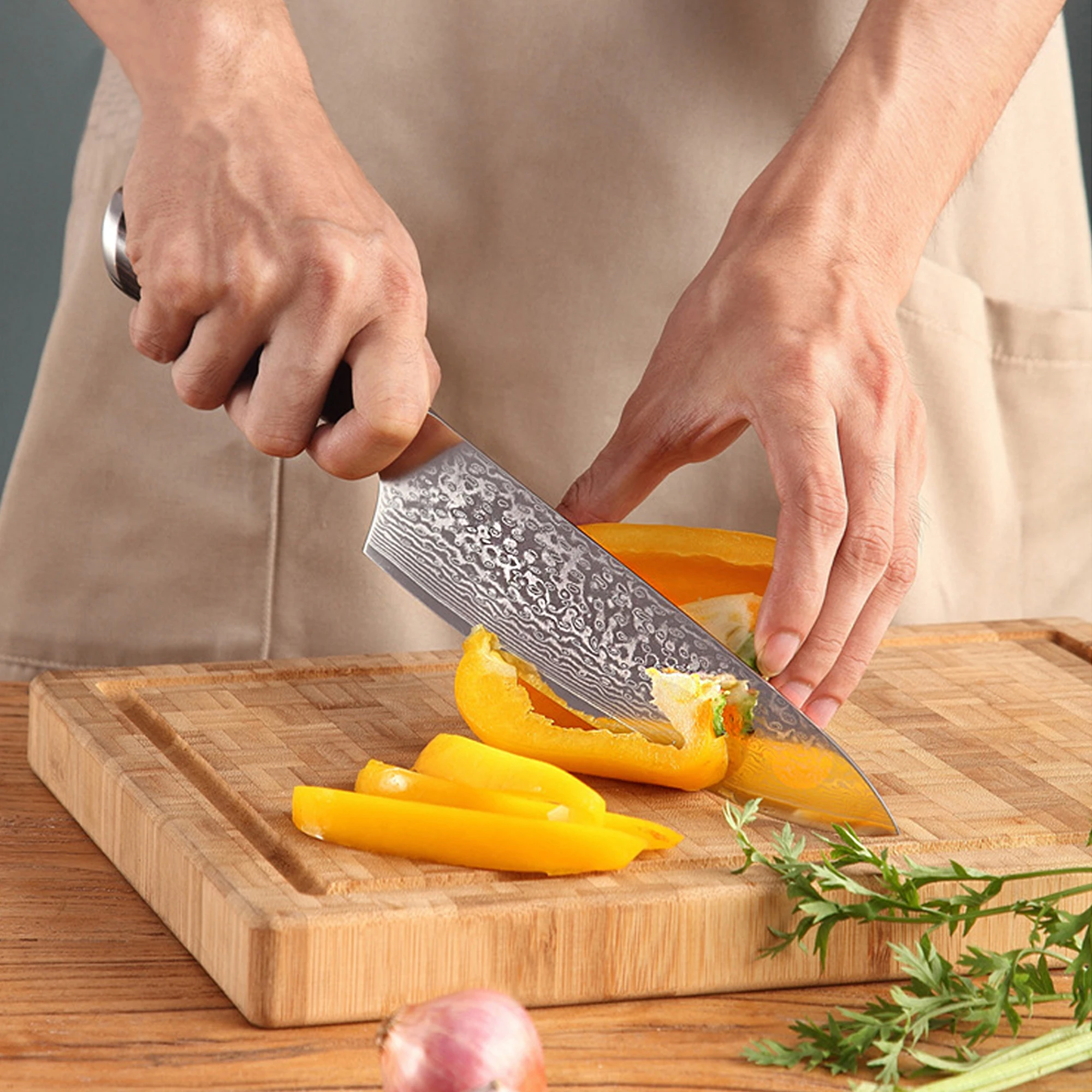 Japanese VG-10 Damascus chef knife with pakka handle kitchen knife set