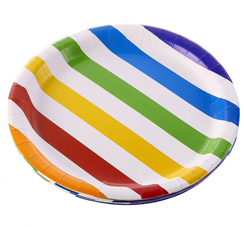 Custom solid color stripe disposable round Tea Party Vintage Floral Paper Plates