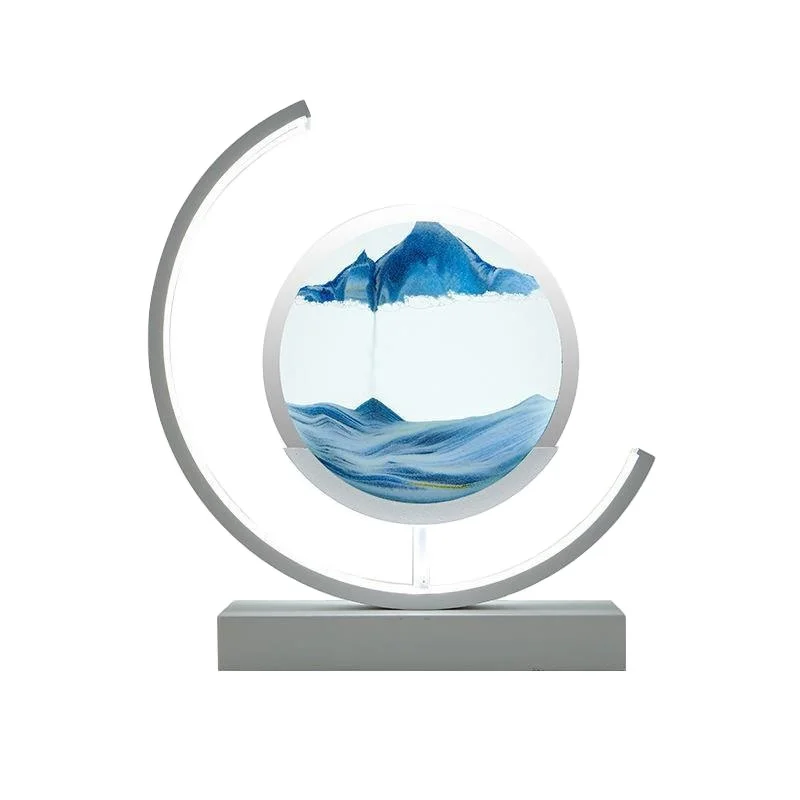 Quicksand Painting Bedside Decorate LED Table Lamp Art Hourglass Night Light Dynamic Glass Round Sand Painting Scene Table Lamp