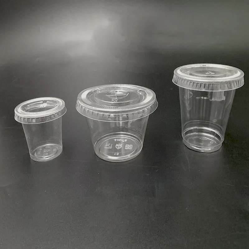 PET PLA PP customized logo biodegradable drinking plastic cups with lids various size disposable juice dessert cup and saucer
