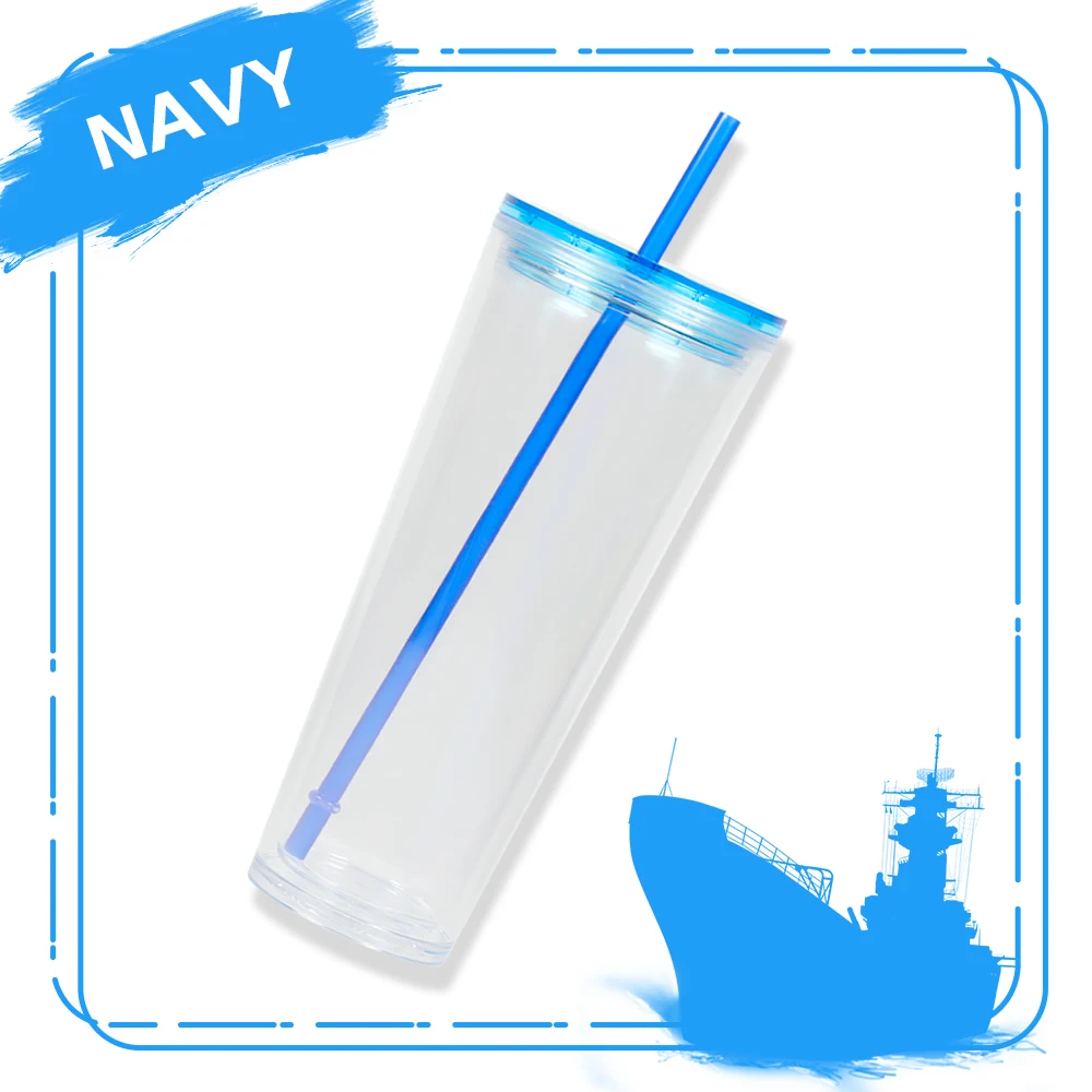 Custom clear boba cup bubble tea cups juice water reusable double wall acrylic plastic tumblers with lid and straws