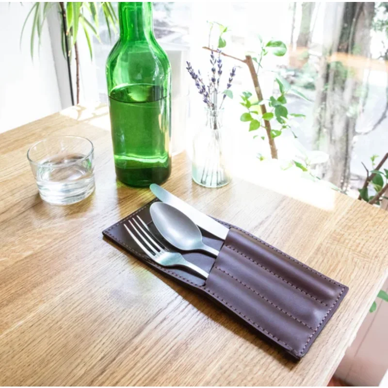 PU  Leather Personalized Cutlery Pouch Holder Cafe Bar Restaurant Cutlery Organizer Utensil Organizer Spoon and Fork Holder