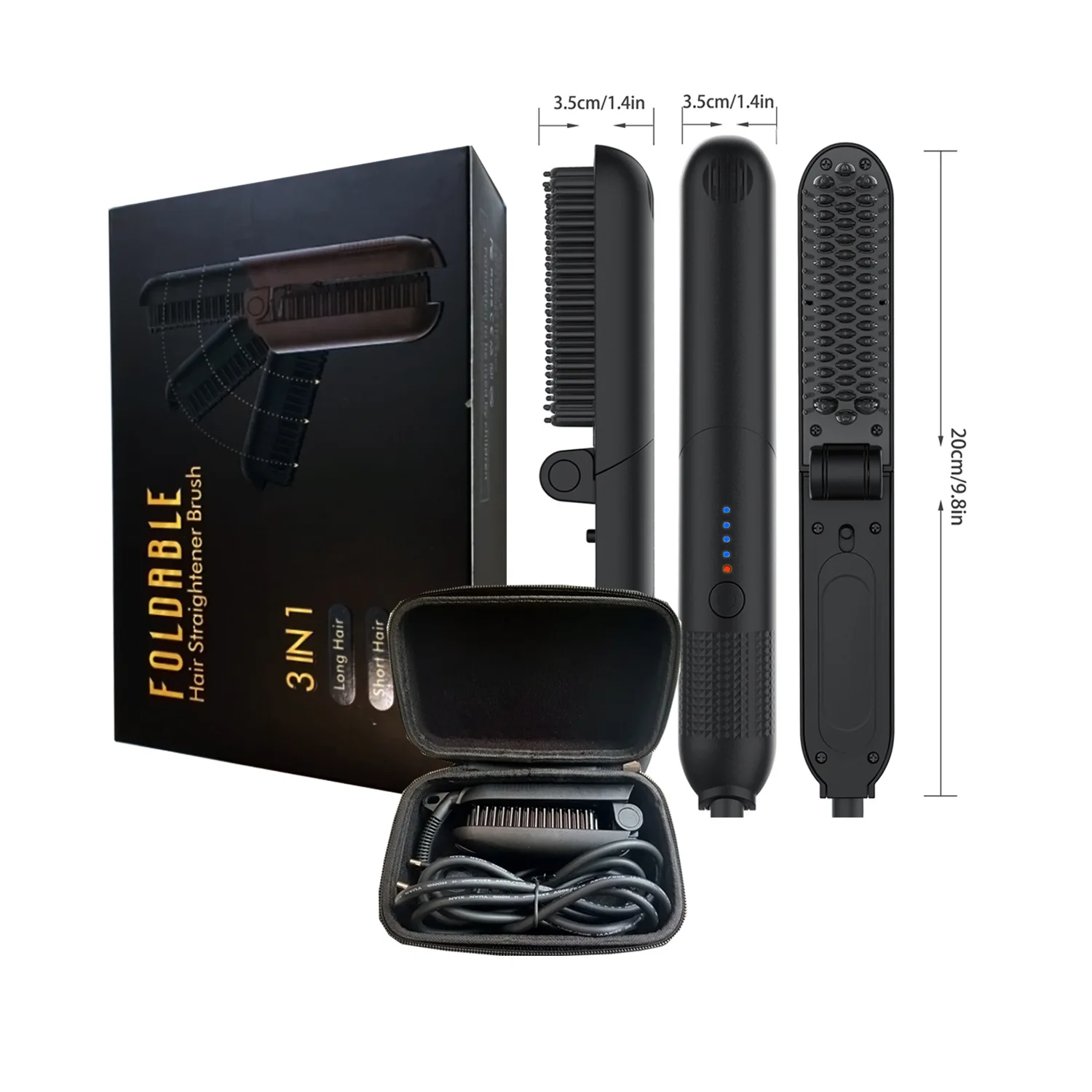 Portable Electric Hair Straightening Beard Brush Fast Styling For Men Hair Straightener Curling Iron Foldable Comb For Traveling