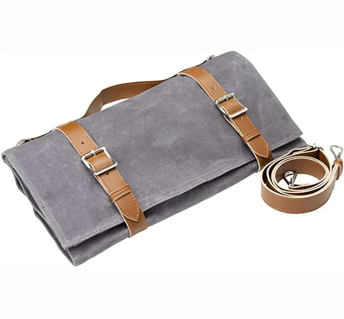 Lightweight Genuine Premium Leather 16 Slots Dark Brown Chef Knife Bag Low MOQ Chef Knife Roll