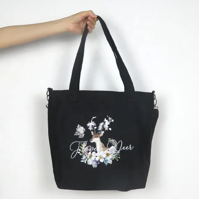 Shopping Reusable Cotton Custom Printed Craft Canvas Tote Stripe Handle With Zipper