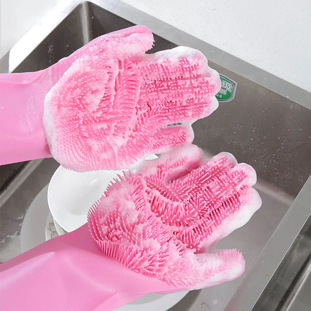 Durable Reusable Household Silicone Long Hand Magic Dishwashing Pet Kitchen Cleaning Glove