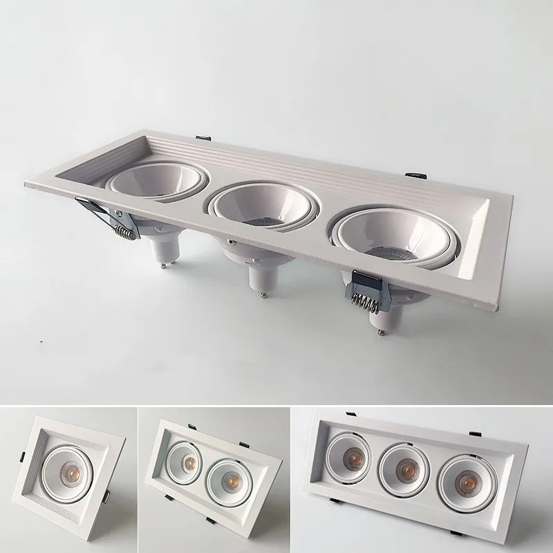 Replaceable GU10 LED Square round grille spotlights Single and dual head adjustable recessed downlight spotlights