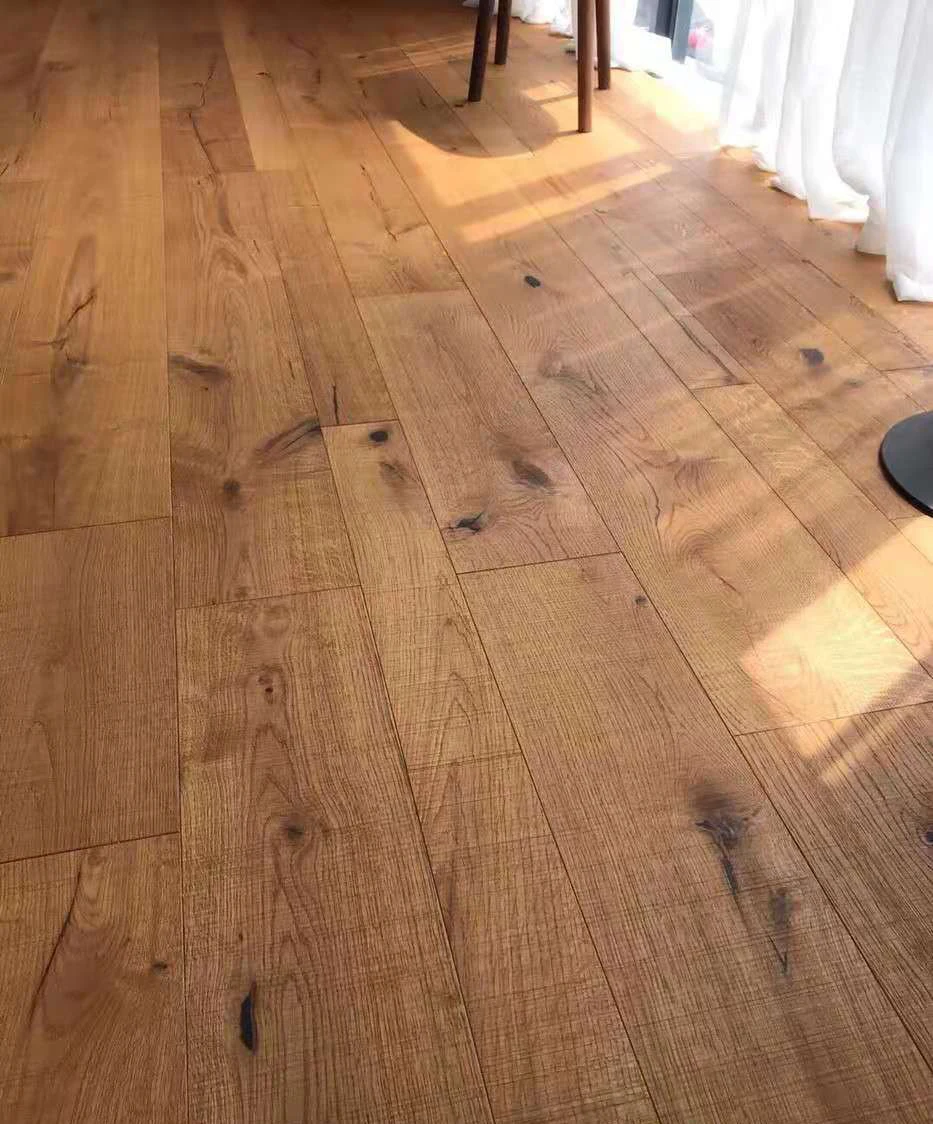 Different Width Combine Saw Marks Smoked Grey Washed Distressed Three Multi Layer European White Oak Wood Flooring