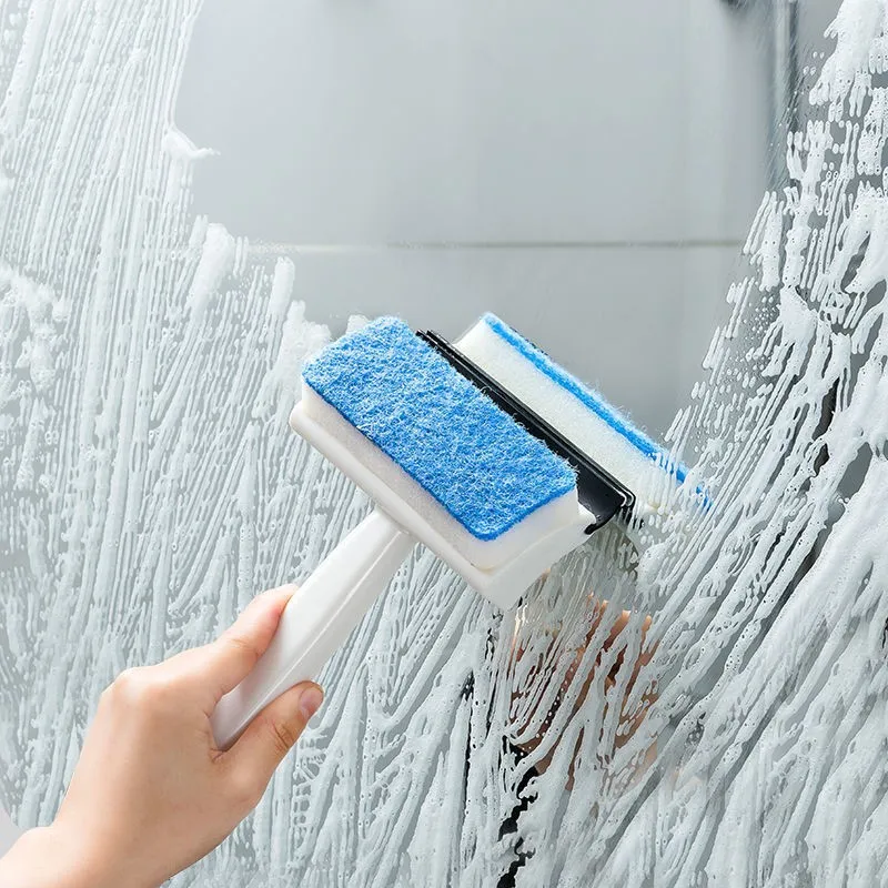 Popular Double-Sided Window Glass Cleaning Brush Spray Wiper Washing Scraper Handle Screen window brush House Tools Wholesale
