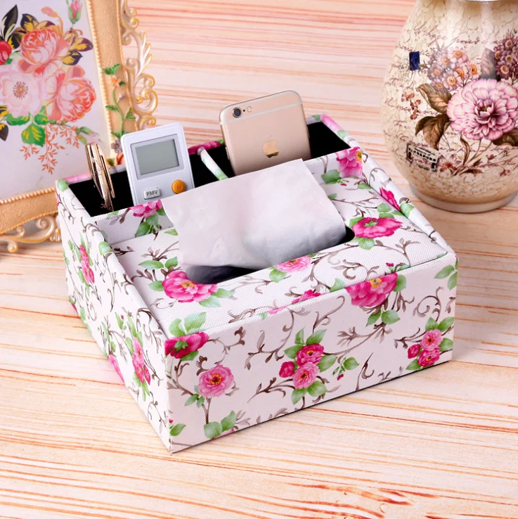 
Leather stationery Paper Holder desk organizer divider storage tissue box 