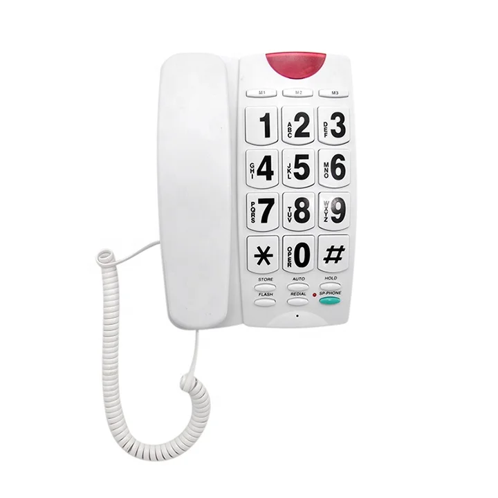 China Big Button Corded Telephone For Elderly with Adjustable Loud Ring Volume and Bright LED Incoming Calls Indicator Function