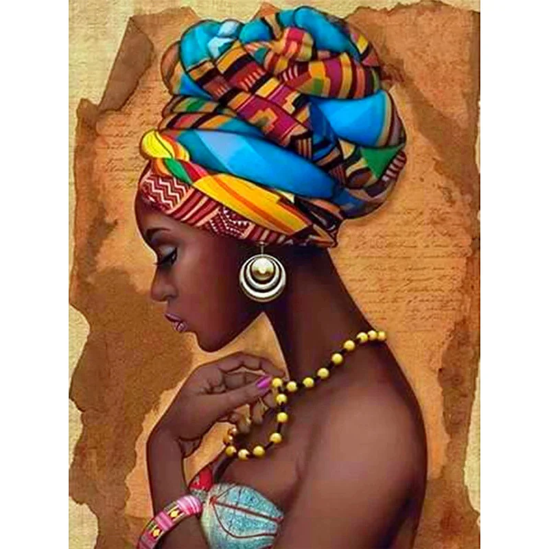 Free Hand Diamond Painting Cross Stitch Portrait African women Mosaic For Home Decor Canvas Acrylic Full Drill Resin
