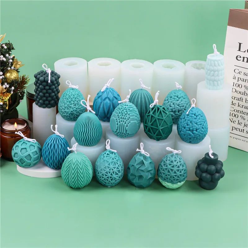 DIY 3D 16 Shapes Wave Mesh Easter Egg Candle Mold Mould Christmas Big Bubble Silicone Mold Candle Mousse Cake Mold